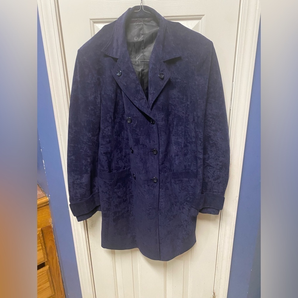 Custom Made Elegant Navy Woman Coat Blazer Velvet Suede Pockets Size Large